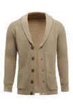 Khaki Shawl Colletto Manica Lunga Maglione Cardigan Uomo