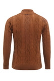 Marrone Cable Knitted maniche lunghe maglione cardigan uomo