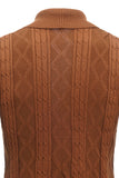 Marrone Cable Knitted maniche lunghe maglione cardigan uomo