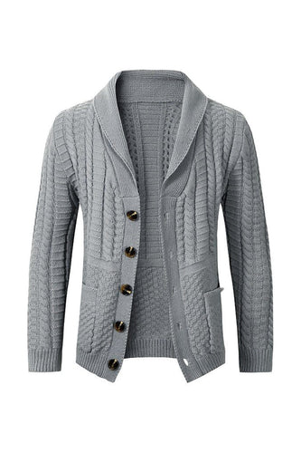 Grigio Uomo Casual Shawl Lapel Cardigan Button Down Cable Maglia