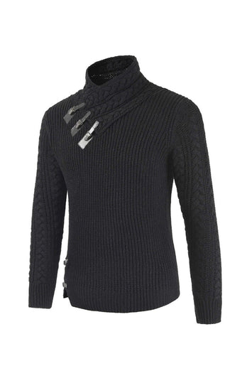 Maglione pullover a maglia a maglia con fibbia a collo alto grigio casual da uomo