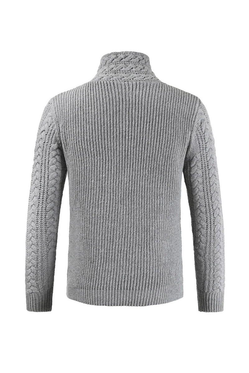 Carica l&#39;immagine nel visualizzatore di Gallery, Maglione pullover a maglia a maglia con fibbia a collo alto grigio casual da uomo