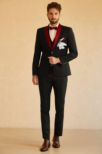 Nero Rosso Scialle Lapel Men's Prom Blazer