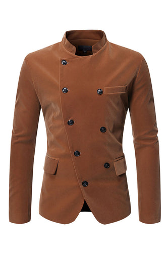 Coffee Double Beasted Stand Collar Men's Blazer