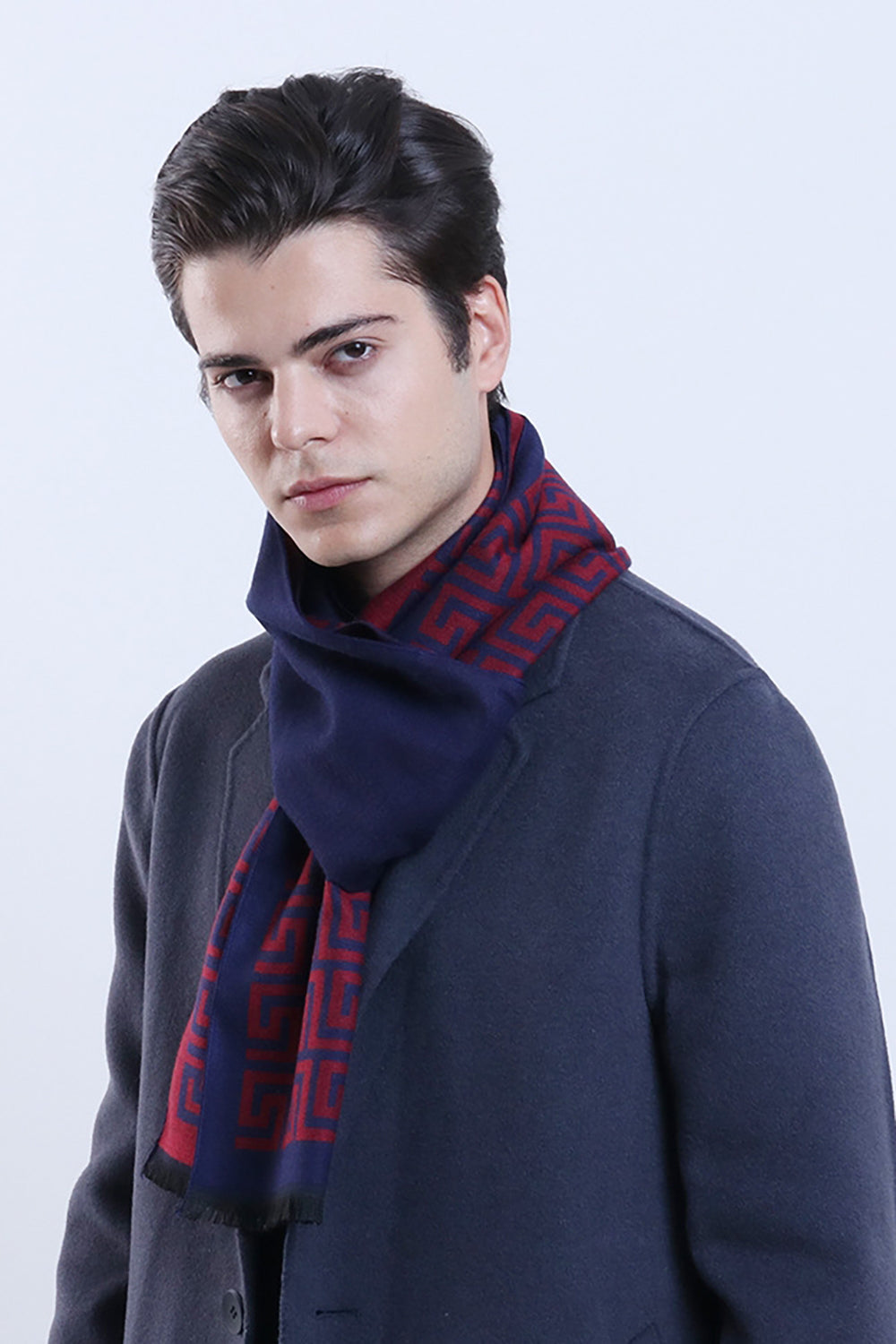 Bordeaux geometria stampata calda sciarpa morbida per gli uomini