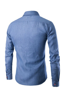 Camicia da uomo blu a maniche lunghe in cotone Plus Size