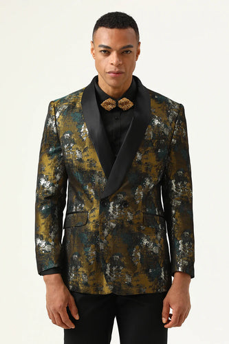 Giallo Jacquard doppiopetto scialle rever da uomo Prom Blazer