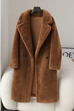 Cappotto marrone notched lapel long teddy wool