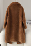 Cappotto marrone notched lapel long teddy wool