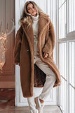 Cappotto marrone notched lapel long teddy wool