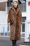 Cappotto marrone leopardo intagliato in pelliccia sintetica Shearling