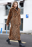 Cappotto marrone leopardo intagliato in pelliccia sintetica Shearling