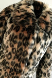 Marrone Leopard Lapel Neck Midi Pelliccia Sintetica Shearling Cappotto