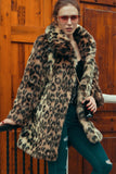 Marrone Leopard Lapel Neck Midi Pelliccia Sintetica Shearling Cappotto