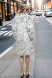 Cappotto in shearling in pelliccia sintetica oversize oversize bianco al ginocchio