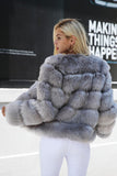 Grigio Soffice Cropeed Scialle Lapel Pelliccia Sintetica Shearling Cappotto