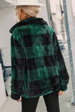 Green Plaid Zipper Fuzzy Jacket Cappotto invernale