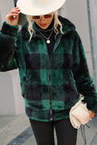 Green Plaid Zipper Fuzzy Jacket Cappotto invernale