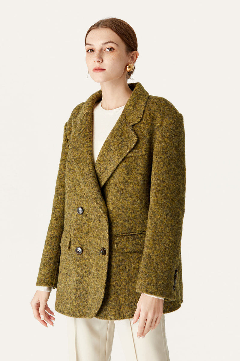 Carica l&#39;immagine nel visualizzatore di Gallery, cappotto corto verde doppio petto in lana con rever