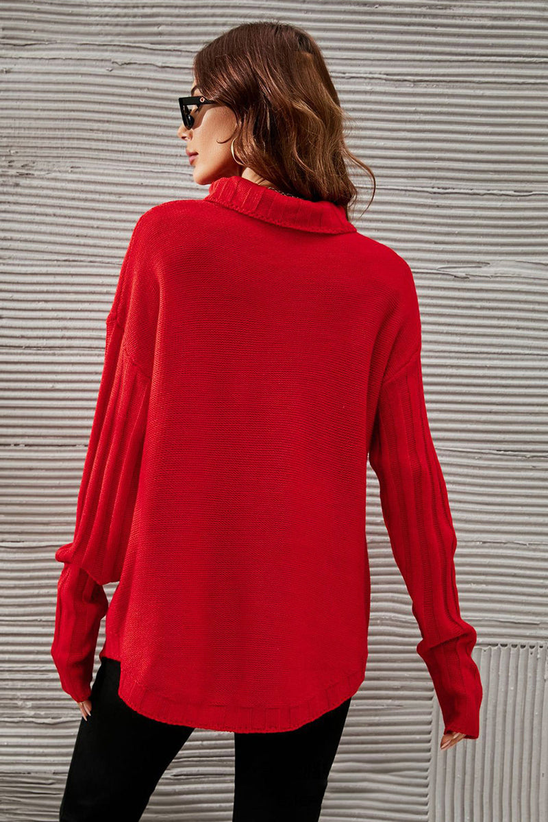 Carica l&#39;immagine nel visualizzatore di Gallery, Maglione dolcevita a maglia rossa