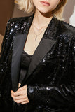 Sparkly Black Sequins Longline Oversize Prom Blazer Per Donna