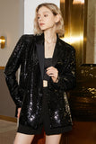 Sparkly Black Sequins Longline Oversize Prom Blazer Per Donna