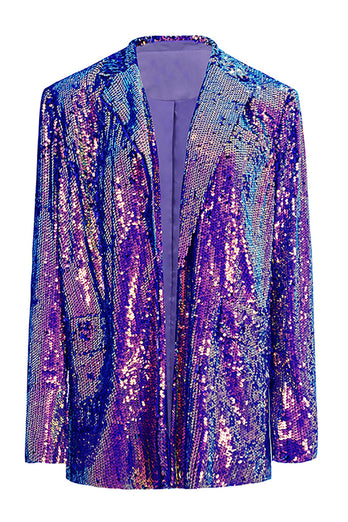 Sparkly Purple Sequins Oversize Longline Prom Blazer Per le Donne