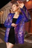 Sparkly Purple Sequins Oversize Longline Prom Blazer Per le Donne