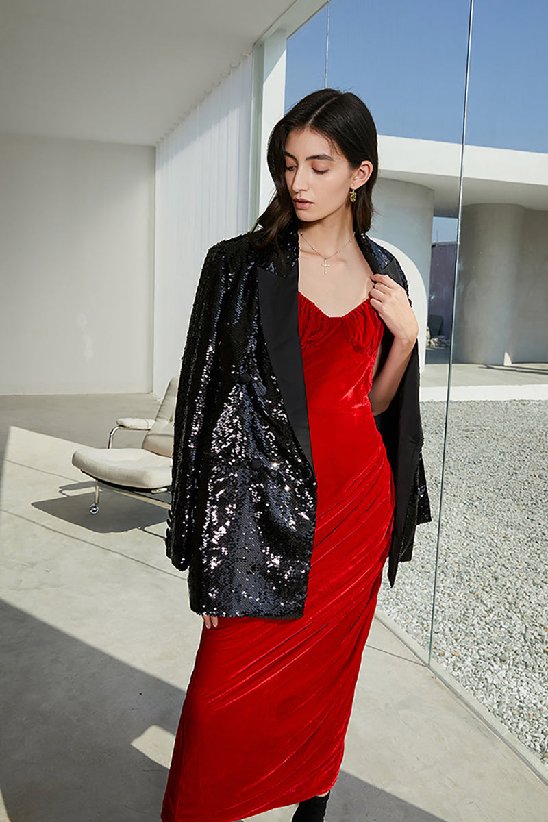 Carica l&#39;immagine nel visualizzatore di Gallery, Sparkly Black Sequins Longline Oversize Prom Blazer Per Donna