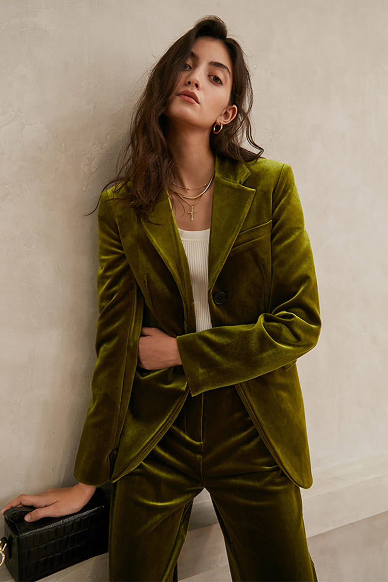 Carica l&#39;immagine nel visualizzatore di Gallery, Velluto verde con rever con taccheggio 2 pezzi abiti da donna