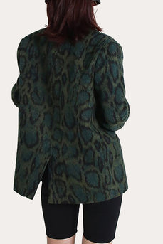 Blazer da donna casual vintage con stampa leopardo verde