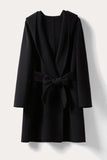 Cappotto lungo in lana da donna con risvolto sciallato oversize color cammello