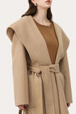 Cappotto lungo in lana da donna con risvolto sciallato oversize color cammello