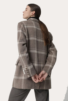 Cappotto di lana da donna a plaid plaid con rever a doppio petto