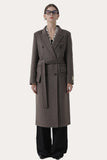 Cappotto di lana a doppio petto grigio scuro lungo vestito sottile