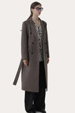 Cappotto di lana a doppio petto grigio scuro lungo vestito sottile