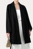 Cappotto donna in lana nera con revers midi con asola con cintura