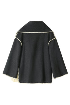 Cappotto oversize grigio scuro in misto lana con sciarpa