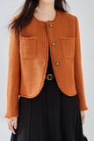 Scialle di tweed arancione con bavero con bottone cropped women coat