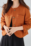 Scialle di tweed arancione con bavero con bottone cropped women coat