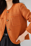 Scialle di tweed arancione con bavero con bottone cropped women coat