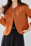 Scialle di tweed arancione con bavero con bottone cropped women coat