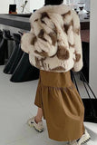 Khaki Scialle Bavero Midi Faux Fur Shearling Cappotto