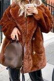 Cappotto da donna midi in pelliccia sintetica con collo a revers aperto aperto sul davanti