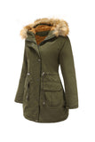 Army Green Fur Collar Coulisse in vita ispessito Mid Coat