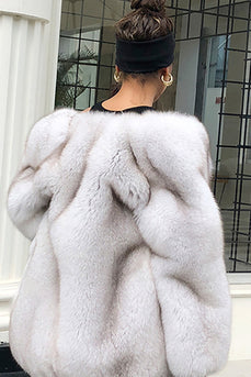 Cappotto bianco oversize da donna in pelliccia sintetica anteriore aperto