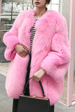 Cappotto da donna in pelliccia sintetica oversize rosa caldo con risvolto a scialle