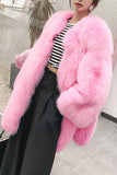Cappotto da donna in pelliccia sintetica oversize rosa caldo con risvolto a scialle