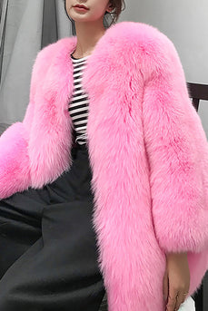 Cappotto da donna in pelliccia sintetica oversize rosa caldo con risvolto a scialle
