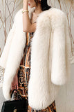 Cappotto da donna in pelliccia sintetica oversize rosa caldo con risvolto a scialle